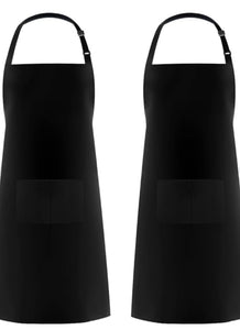 Syntus 2 Pack Adjustable Bib Apron Waterdrop Resistant with 2 Pockets Cooking Kitchen Aprons for Women Men Chef, Black