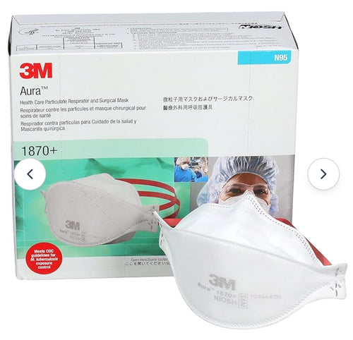 3M 1870+ Aura Disposable Respirator N95, Non Woven Fabric, Flat Fold Mask